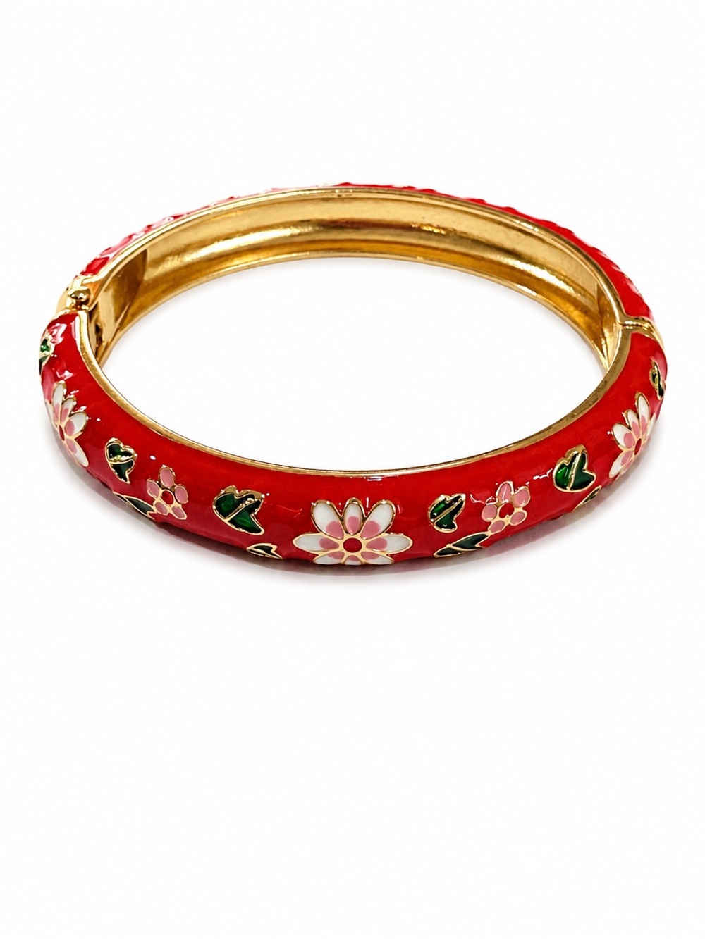 Piper K Red Floral Enamel Hinged Bracelet
